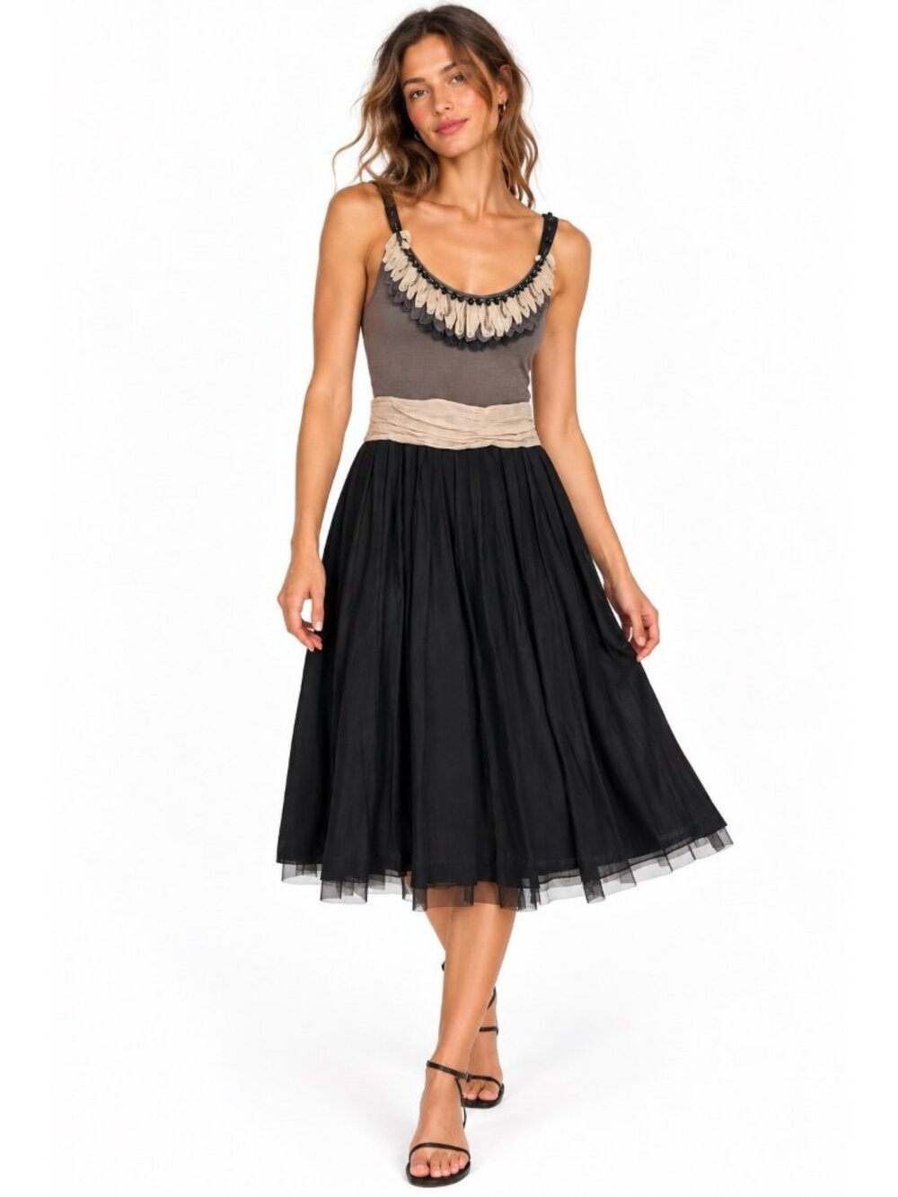 vintage YOANA BARASCHI dress embellished 0 sleeveless midi Y2K anthro style